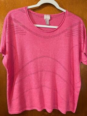 Chico's Bright Pink Short-Sleeve Openwork Knit Top